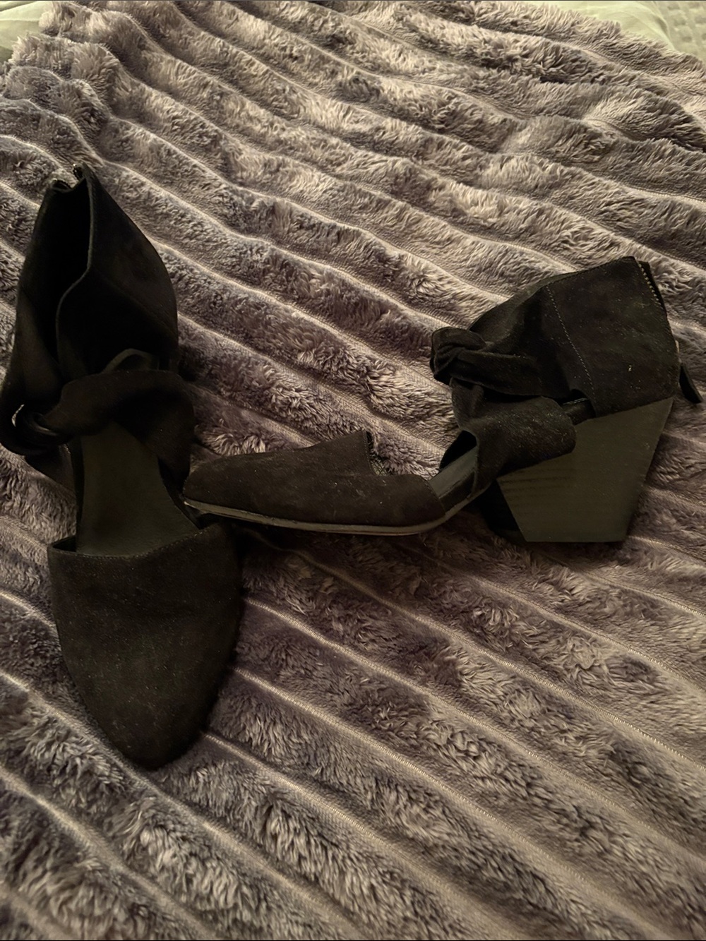 Eileen Fisher Black Suede zipper back Block Heel shoes